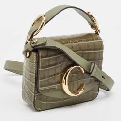 Chloé Two Tone Green Croc Embossed Leather Mini C Top Handle Bag