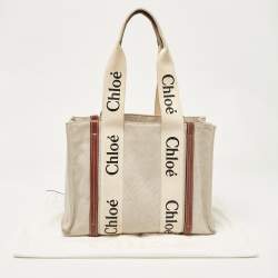 Chloe Beige Canvas and Leather Medium Woody Tote