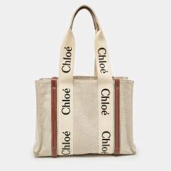 Chloe Beige Canvas and Leather Medium Woody Tote