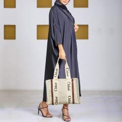 Chloe Beige Canvas and Leather Medium Woody Tote