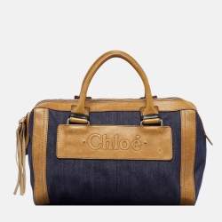 Chloe Blue/Brown Denim and Leather Zip Satchel