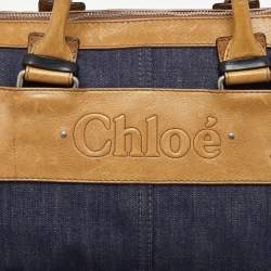 Chloe Blue/Brown Denim and Leather Zip Satchel