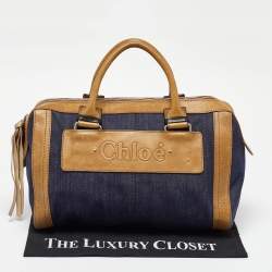 Chloe Blue/Brown Denim and Leather Zip Satchel