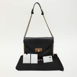 Pre Owned حقيبة كتف كلوي سالي بقلاب جلد أسود محبب متوسطة 