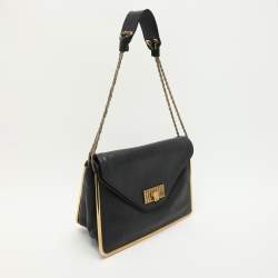 Pre Owned حقيبة كتف كلوي سالي بقلاب جلد أسود محبب متوسطة 