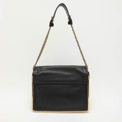 Pre Owned حقيبة كتف كلوي سالي بقلاب جلد أسود محبب متوسطة 