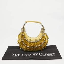 Pre Owned Chloe Yellow Fabric Embellished Crescent Hobo