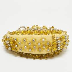 Pre Owned Chloe Yellow Fabric Embellished Crescent Hobo