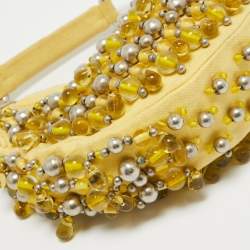 Pre Owned Chloe Yellow Fabric Embellished Crescent Hobo