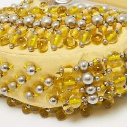 Pre Owned Chloe Yellow Fabric Embellished Crescent Hobo