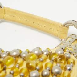 Pre Owned Chloe Yellow Fabric Embellished Crescent Hobo