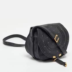 Pre Owned Chloe Black Leather Studded Mini Marcie Crossbody Bag