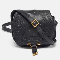 Pre Owned Chloe Black Leather Studded Mini Marcie Crossbody Bag