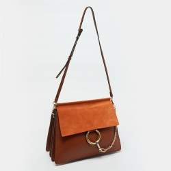 Pre Owned Chloe Brown Leather and Suede Faye Flap Shoulder Bag