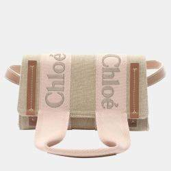 Chloe Beige Pink Brown CANVAS Fabric Leather Shoulder Bag