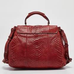 Pre Owned Chloe Red Python and Leather Elsie Top Handle Bag