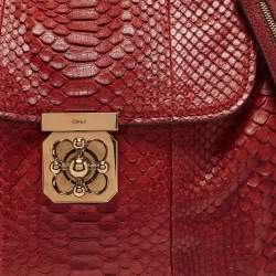 Pre Owned Chloe Red Python and Leather Elsie Top Handle Bag