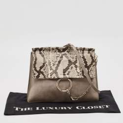 Chloe Beige/Brown Python and Suede Medium Faye Shoulder Bag