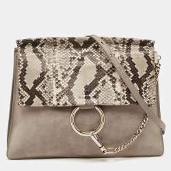 Chloe Beige/Brown Python and Suede Medium Faye Shoulder Bag