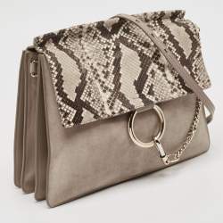 Chloe Beige/Brown Python and Suede Medium Faye Shoulder Bag