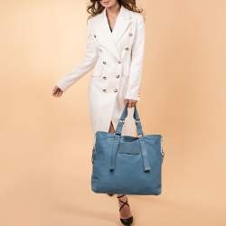 Pre Owned Chloe Blue Leather Studded Logo Patsy Tote
