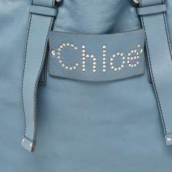 Pre Owned Chloe Blue Leather Studded Logo Patsy Tote