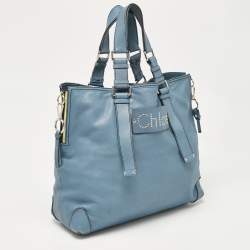 Pre Owned Chloe Blue Leather Studded Logo Patsy Tote