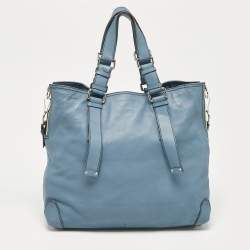 Pre Owned Chloe Blue Leather Studded Logo Patsy Tote