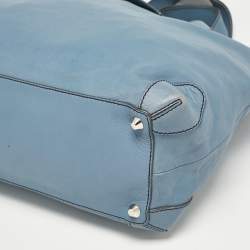 Pre Owned Chloe Blue Leather Studded Logo Patsy Tote