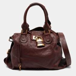 Pre Owned Chloe Burgundy Leather  Large Paddington Shoulder Bag