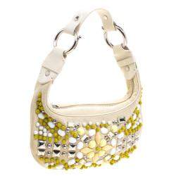 Pre Owned Chloe Cream Canvas Multi Stone Embellished Shoulder Bag