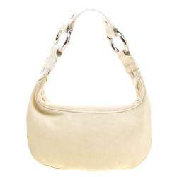 Pre Owned Chloe Cream Canvas Multi Stone Embellished Shoulder Bag