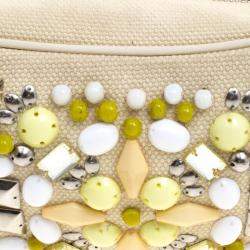 Pre Owned Chloe Cream Canvas Multi Stone Embellished Shoulder Bag