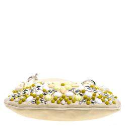 Pre Owned Chloe Cream Canvas Multi Stone Embellished Shoulder Bag