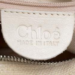 Pre Owned Chloe Cream Canvas Multi Stone Embellished Shoulder Bag