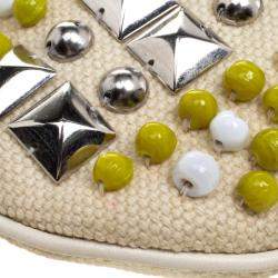 Pre Owned Chloe Cream Canvas Multi Stone Embellished Shoulder Bag