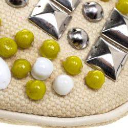 Pre Owned Chloe Cream Canvas Multi Stone Embellished Shoulder Bag