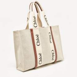 Pre Owned Chloe Beige/Brown Canvas and Leather Large Woody Tote