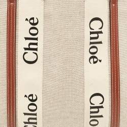 Pre Owned Chloe Beige/Brown Canvas and Leather Large Woody Tote
