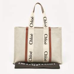 Pre Owned Chloe Beige/Brown Canvas and Leather Large Woody Tote