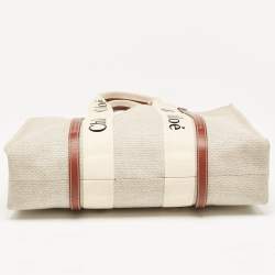 Pre Owned Chloe Beige/Brown Canvas and Leather Large Woody Tote