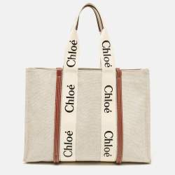 Pre Owned Chloe Beige/Brown Canvas and Leather Large Woody Tote