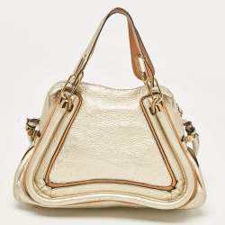 Pre Owned Chloe Light Gold Leather Medium Paraty Bag