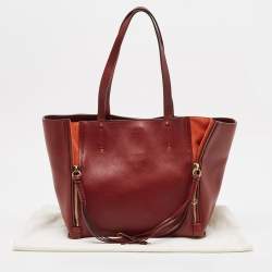 Pre Owned Chloe Burgundy Leather and Suede Medium Milo Tote