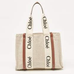 Chloe Beige/Brown Canvas and Leather Medium Woody Tote