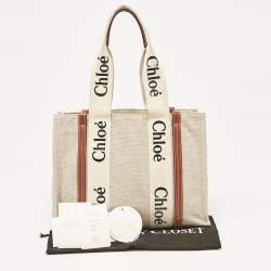 Chloe Beige/Brown Canvas and Leather Medium Woody Tote