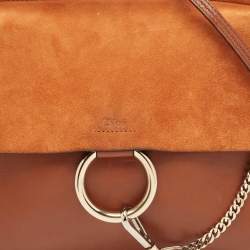 مملوكة مسبقًا Chloe Brown Leather and Suede Medium Faye Shoulder Bag