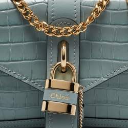 Chloe Light Blue Croc Embossed Leather Small Aby Shoulder Bag