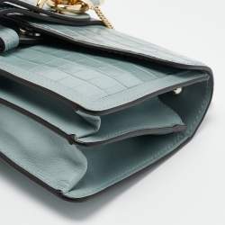 Chloe Light Blue Croc Embossed Leather Small Aby Shoulder Bag