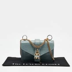 Chloe Light Blue Croc Embossed Leather Small Aby Shoulder Bag